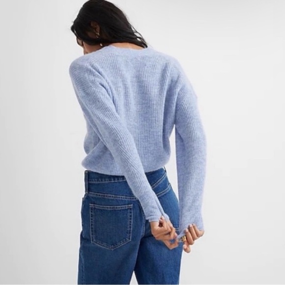 J. Crew Ribbed V-Neck Cardigan Sweater Alpaca Blend Heather River Blue - Picture 4 of 9
